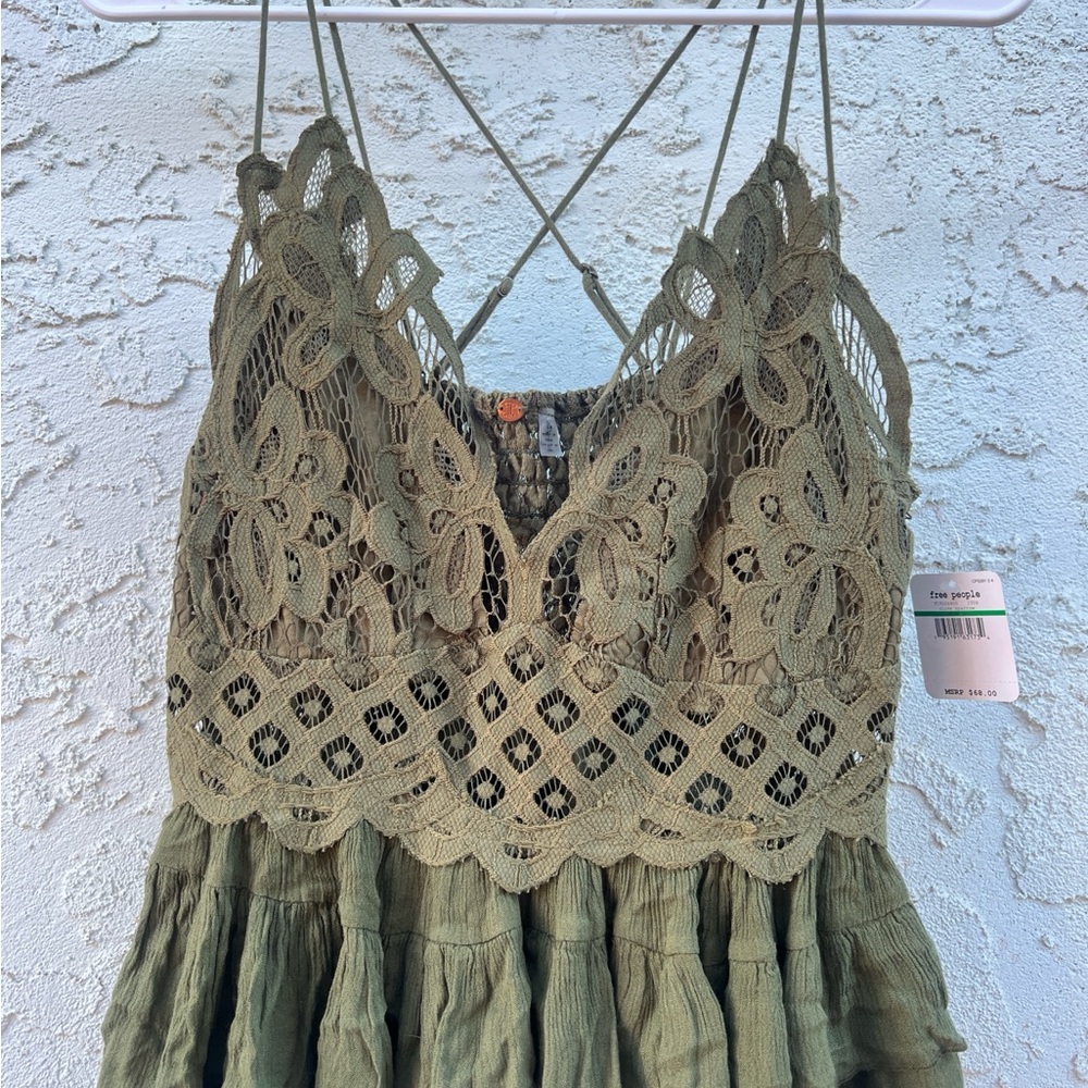 Free People Olive Green Crochet Tank